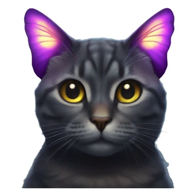 Dark iridescent butterfly glowing on top of cats head  sticker