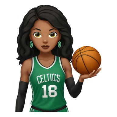 45 year old black women with long brown and black hair dressed in sexy 
celtics jersey costume outfit  sticker