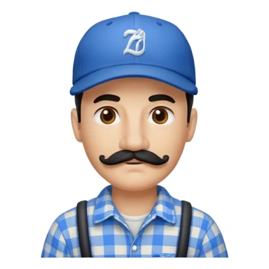 Man with blue baseball hat, black mustache and plaid shirt  sticker