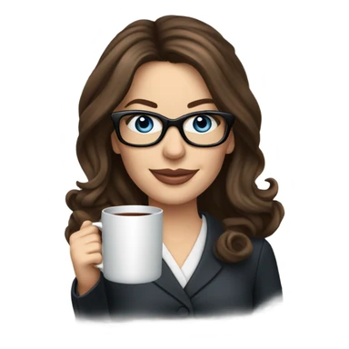 Lifelike Kate Beckinsale blue eyes wearing glasses in a business dress drinking a cup of tea  sticker