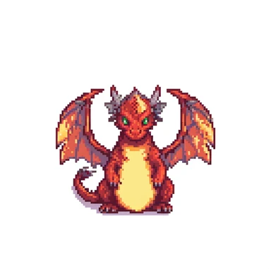 red dragon with flames pixel art, fiery background sticker