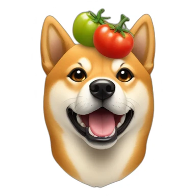 black and tan shiba with tomatoes on its head sticker