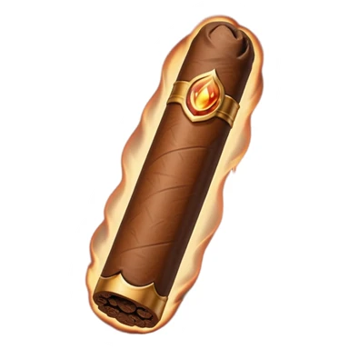 Emoji-style cigar icon, dark brown wrapper, subtle smoke, minimalistic, clean silhouette, metal details sticker