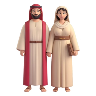 fullbody Jerusalem man and buxom woman together, 1st-century Middle Eastern attire, robes, no head coverings, no religious symbols sticker