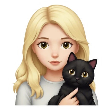 Blonde girl holding fluffy black cat sticker
