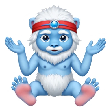 un yeti blanc avec des main et pied bleu et son nez bleu aussi , il a aussi els yeux bleux , et porte un bandeau rouge  sticker