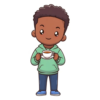 darskin boy with tea in one hand sticker