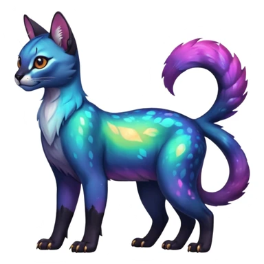 Colorful dark tropical iridescent nebulae exotic cute cool beautiful shiny beautiful fantasy-caracal-civet-genet-sergal-vernid-Gryphon-Cacomistle-Trico-oncilla-animal-Fakémon-hybrid-fursona (full body) sticker