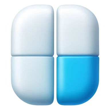 A capsule-shaped pill divided into two halves: one half is blue, and the other half is white. sticker