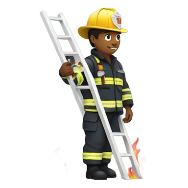 Fire fighter with a ladder getting a cat sticker