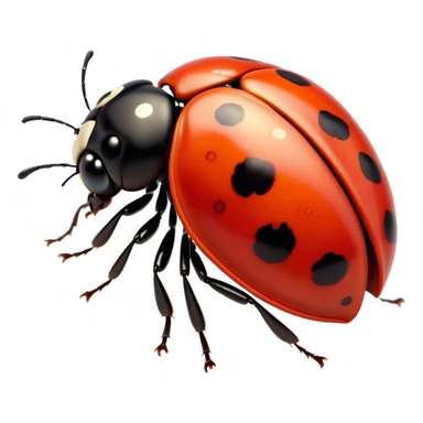 Cinematic Cute Ladybug Portrait Emoji, Head tilted playfully and inquisitively, featuring a diminutive, adorable form with a glossy red shell dotted with playful black spots and round, sparkling eyes full of gentle mischief, Simplified yet irresistibly adorable features, highly detailed, glowing with a warm, inviting glow, high shine, affectionate and lively, stylized with a touch of whimsical garden charm, soft glowing outline, capturing the essence of a mischievous ladybug that seems as if it could flutter out of the screen into your arms! sticker