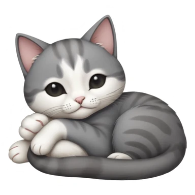 dark grey and white small cat with its eyes closed lying down leaning on its elbow with its paw curled under its head holding it up sticker