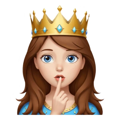 a girl with brown hair, blue eyes and freckles, who wears a crown and is blowing a kiss sticker