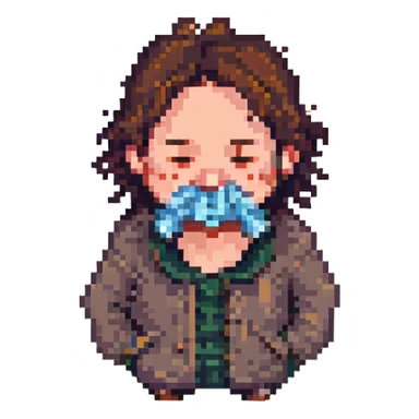 a man with a runny nose, pixel art style sticker