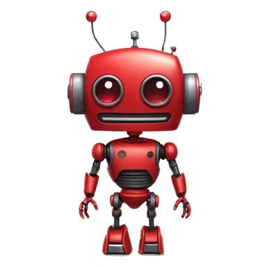robot, red, 2 eyes, red antenna in the head from the right ear, one hand, small, simple sticker