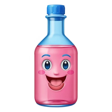 Smiling bottle of oil pink with silly face tongue out blue top sticker