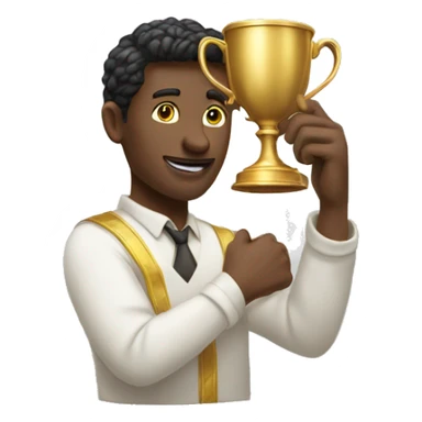 Man rising a golden cup in his hands sticker