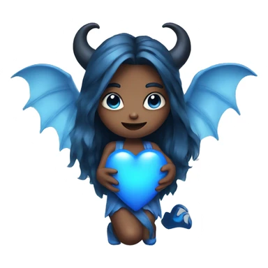 Demon girl with blue horns and wings holding a blue heart  sticker