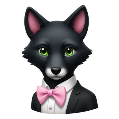 black fox, green eyes, pink bow tie sticker