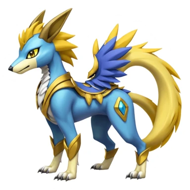 Colorful Meloetta-Manectric-Raikou-Wargreymon-Sergal-Pokémon-Digimon-Fakémon-fusion-hybrid-creature sticker