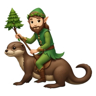 tiny forest elf man long brown hair beard riding an otter sticker