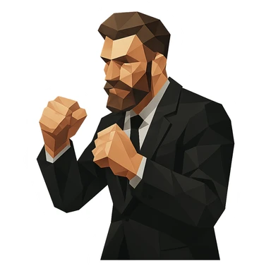 polygonal style bearded man in a black suit, fighting posture sticker