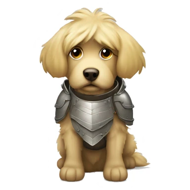 shaggy blonde dog in protective armor sticker
