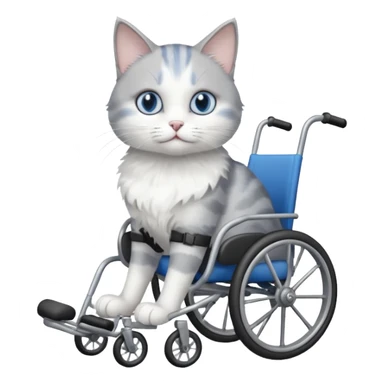 disabled grey and white cat using cat wheelchair sticker