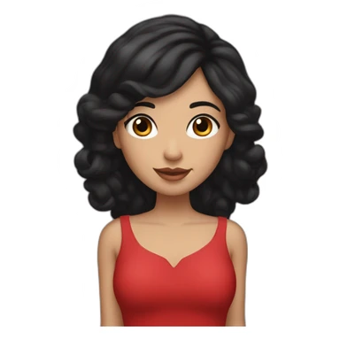 A girl with black hair and brown eyes, with long eyelashes, a loose red dress and red and black pants with star earrings. sticker