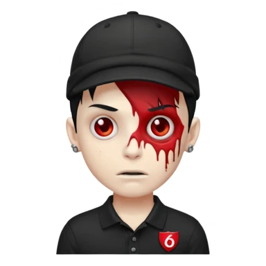 zombie boy emoji with black emo hair and piercing, black polo shirt with Lyon logo, red cap with number 9 sticker