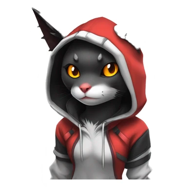 Dark Unique Anthro Cool Kawaii Bat-Winged Litten-Zangoose-Pokémon with edgy stripes Punk Techwear Hoodie Cargo Collar sticker