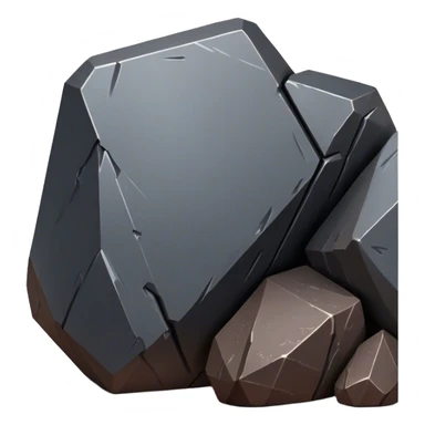 Cinematic Realistic Iron Ore, Strong and solid, with a dark, heavy surface marked by sharp angles and a faint metallic sheen. The deep gray color radiates durability and strength, while soft reflections show off the rugged texture. Soft glowing outline, capturing the essence of resilience and rugged strength in raw iron ore. sticker