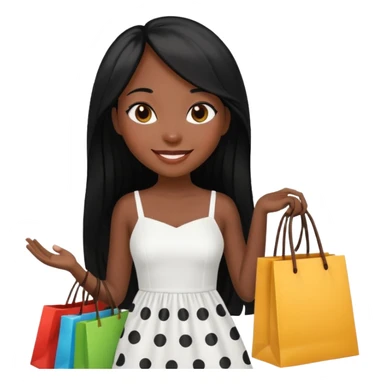 black girl with long straight hair and white dress with black dots holding shopping bags  sticker