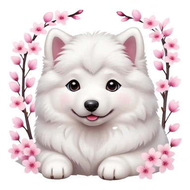 A cute  little  white Samoye and cherry blossom sticker
