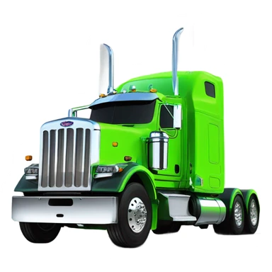 neon green peterbilt semi truck lowered on the ground with large chrome wheels and chrome smoke stacks sticker