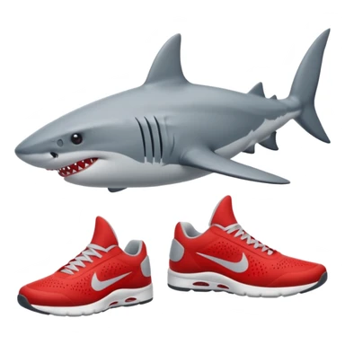 A shark with 3 legs wearing red Nikes on each foot sticker