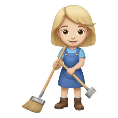 child sweeping up dust, smiling and helpful sticker
