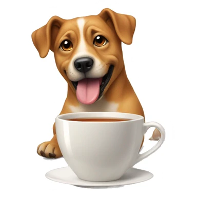 dog sticks out tongue with cup of tea sticker