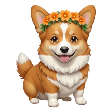 Corgi dog wearing a flower crown full body sticker