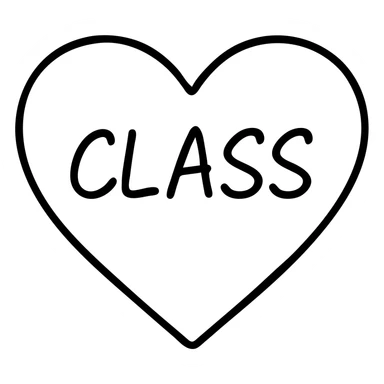 Change the text inside the heart to a handwritten font, keep the heart shape and the word 'class' clear and legible, no background. sticker