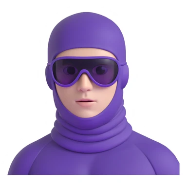 shirtless athletic man with white skin, wearing a purple balaclava face mask and purple sunglasses with black tinted lenses sticker