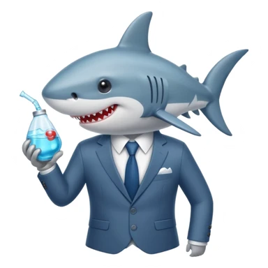 draw a vacuum sealed cute shark in a suit sticker