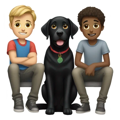 Black Labrador with two white teenage boys both with brown hair  sticker