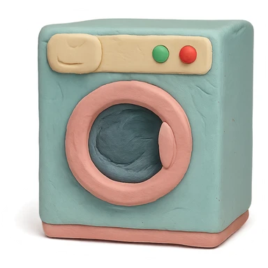 washing machine in claymation style with pastel colors and visible fingerprints sticker