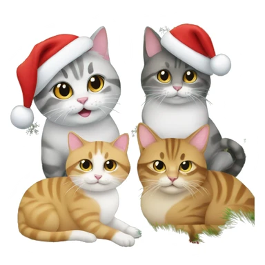 Four different cats sitting under a Christmas tree  sticker