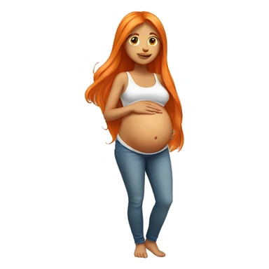 Tan girl with long orange hair holding pregnant stomach sticker