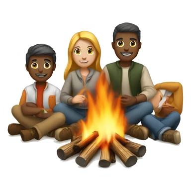 campfire with 3 white people around it sticker