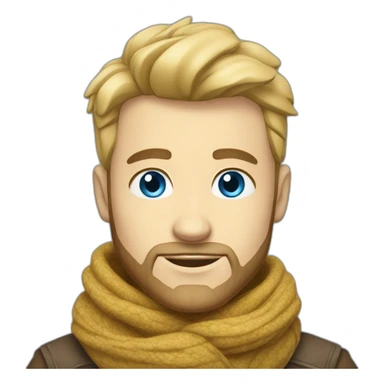 blond-guy-with-taper-fade,-top-of-hair-and-dark-blonde-beard-and-blue-eyes-and-big-nose-and-scarf-on-the-middle-of-forehead sticker