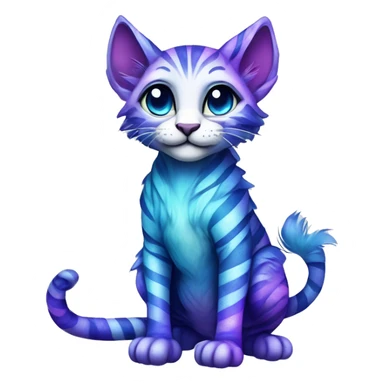 Colorful vernid fantasy creature LiLaiRa Kamirah Falvie whiskers paws full body sparkle purple blue gradient stripes braided tail feline sticker