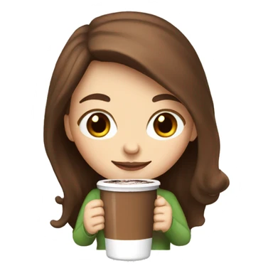 White girl with brown long hair and hot chocolate  sticker